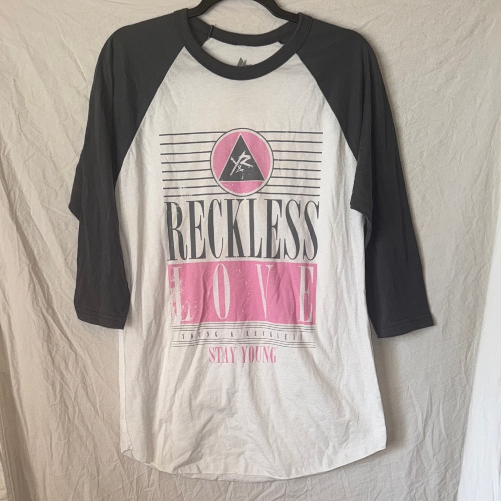 NWT Young & Reckless Black and White Graphic Tee with Pink Accents